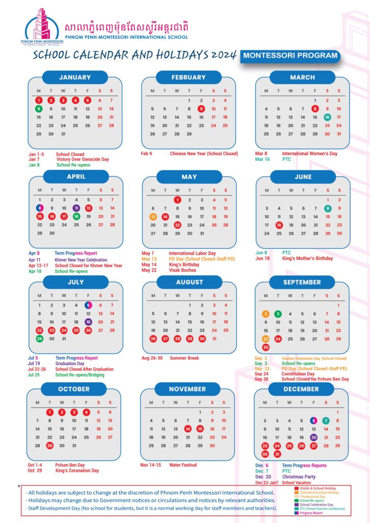 Calendar – Phnom Penh Montessori International School
