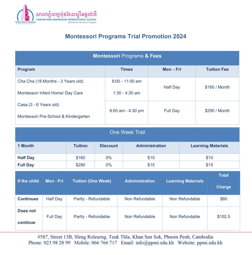 Tuition Fee – Phnom Penh Montessori International School
